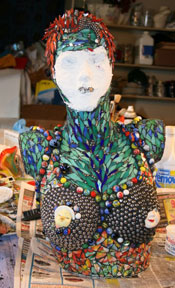 Pauline, process of mosaic sculpture by Denise Sirchie